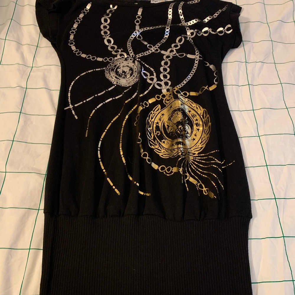 Black Dress with Gold and Silver Chain Design